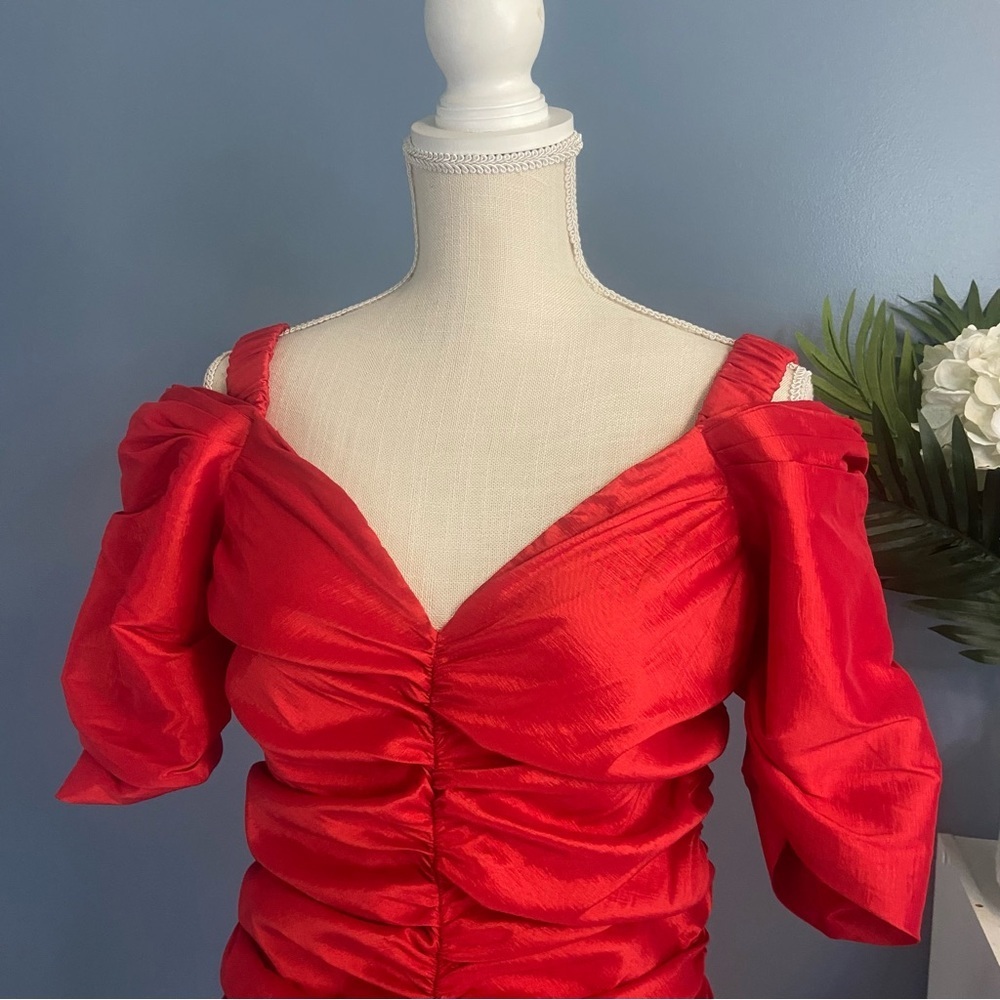 Whyte Valentyne Red Ruched Bodycon Mini Dress - Picture 4 of 9
